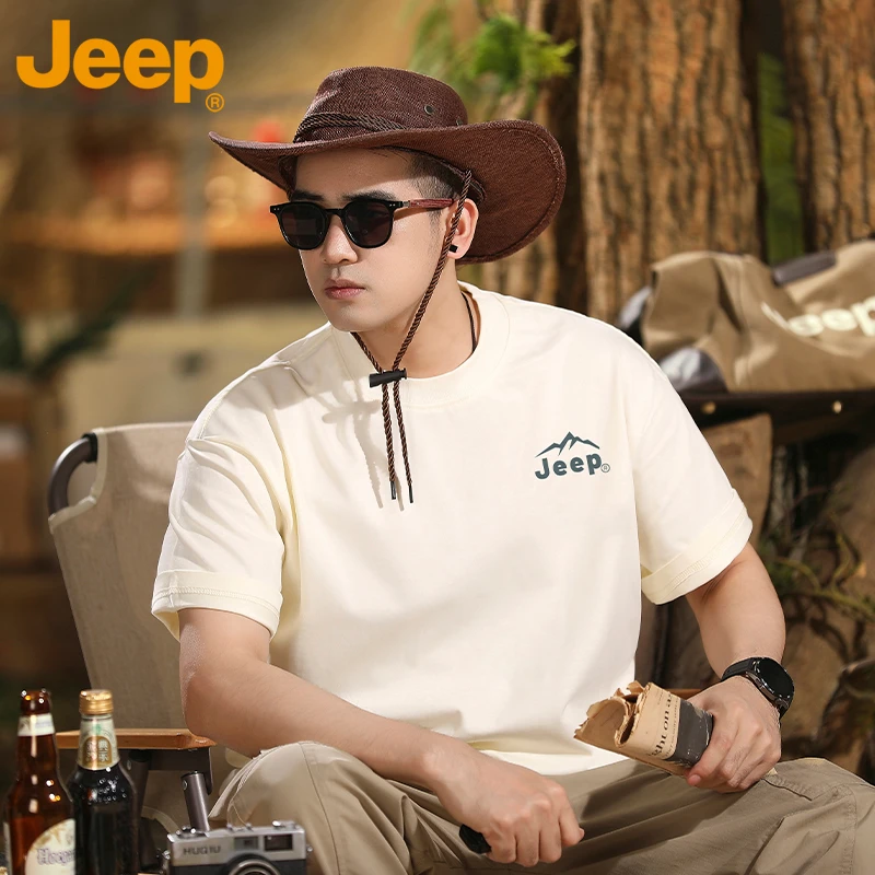 JEEP/吉普纯棉短袖t恤男士2025新款高端高级感重磅宽松体恤衫衣服