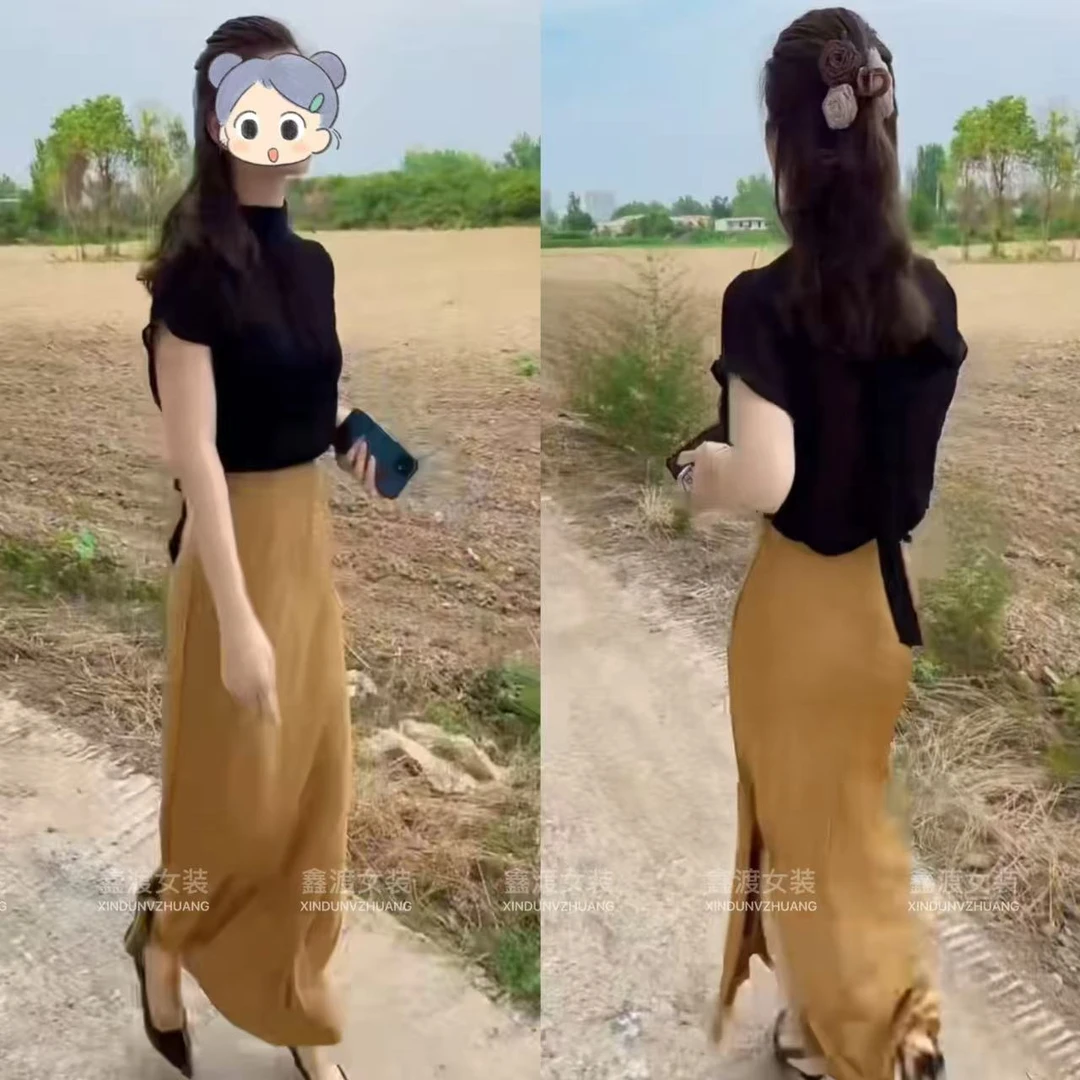 2025夏季新款时尚显瘦气质女士网红洋气两件套百搭款D9002