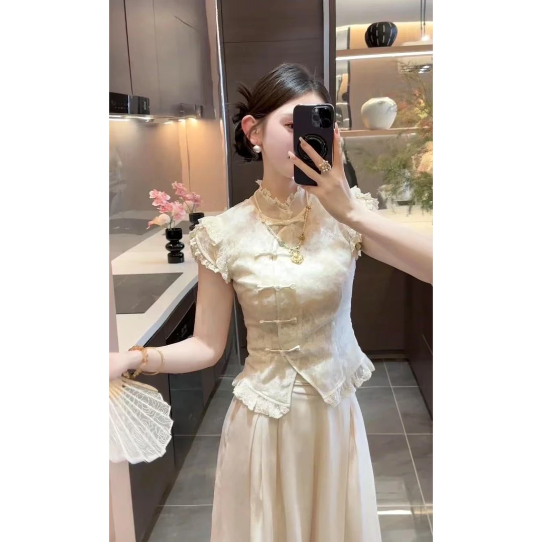 新款夏季新中式国风禅意上衣套装显瘦气质小个子小众复古两件套潮