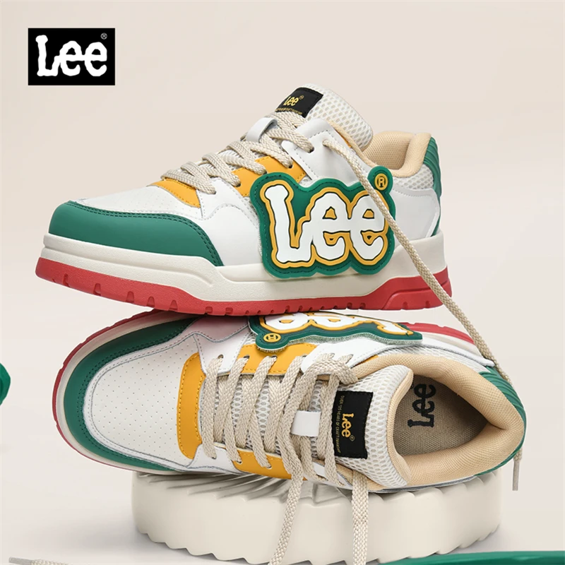 Lee2025春季新款时尚潮流休闲真皮低帮板鞋百搭厚底透气防滑耐磨