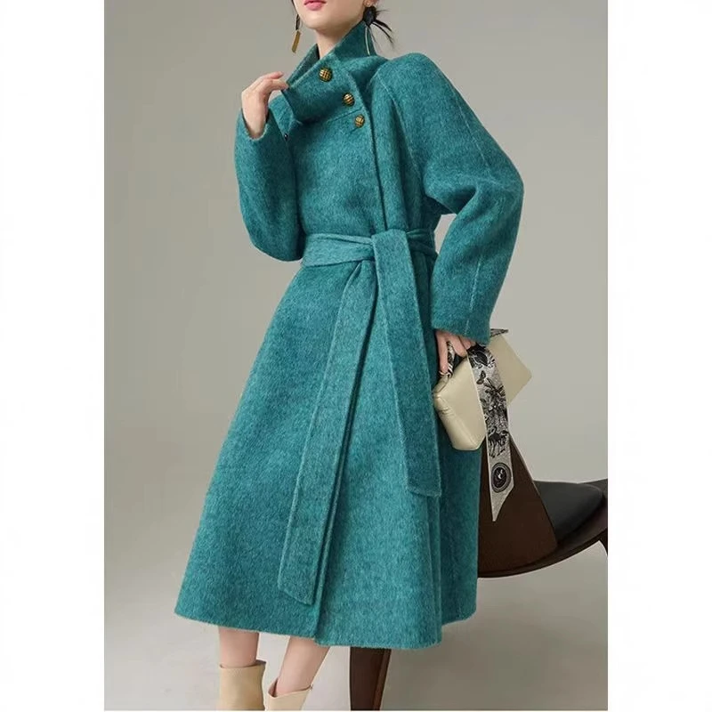沐卿桐新款立领赫本风双面羊绒大衣女羊毛大衣正品高端毛呢大衣