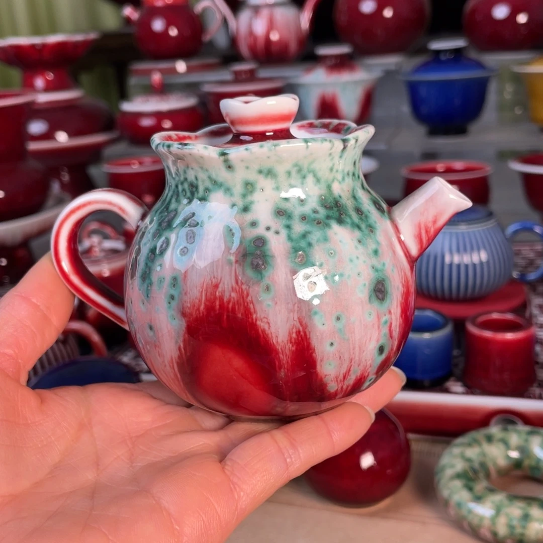 景德镇原矿釉石榴壶