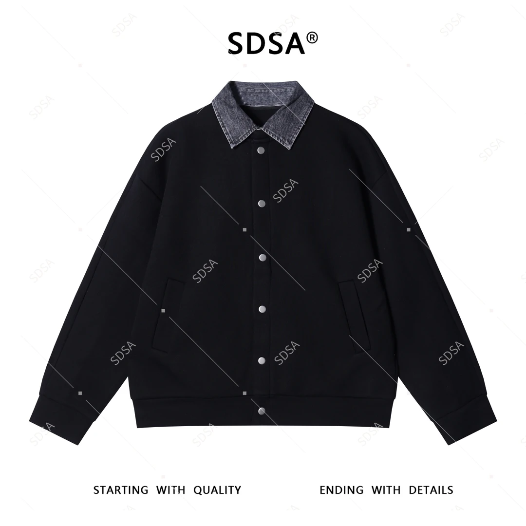 SDSA男士秋冬新款轻奢痞帅男装韩版拼接按扣翻领开衫卫衣百搭时尚