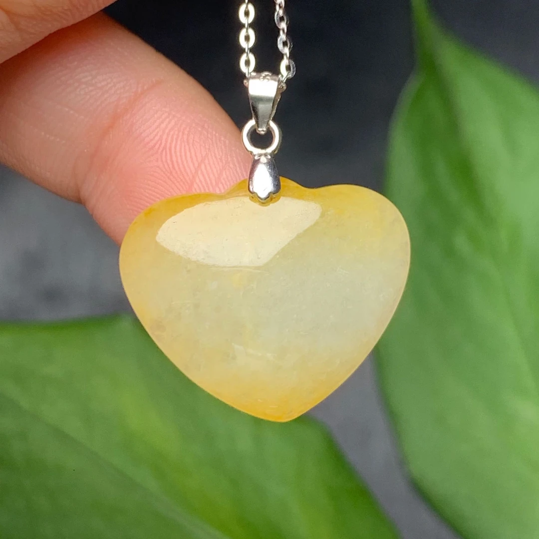翡翠吊坠天然翡翠A货冰黄翡爱心吊坠正品翡翠冰黄翡爱心女