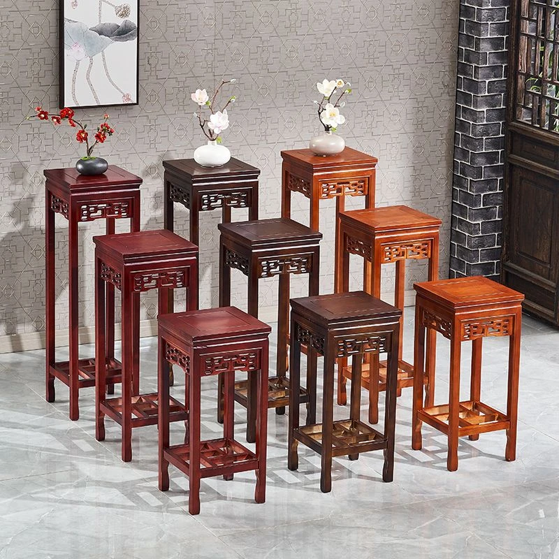 新疆包邮实木花架仿红木中式家用客厅仿古花几室内置物架榆木盆景