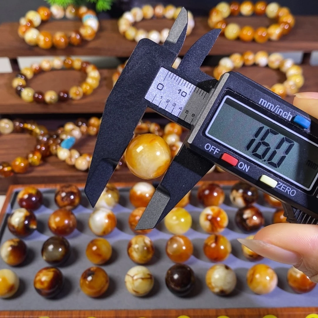 蜜蜡未镶嵌手串沁色蜜蜡单珠