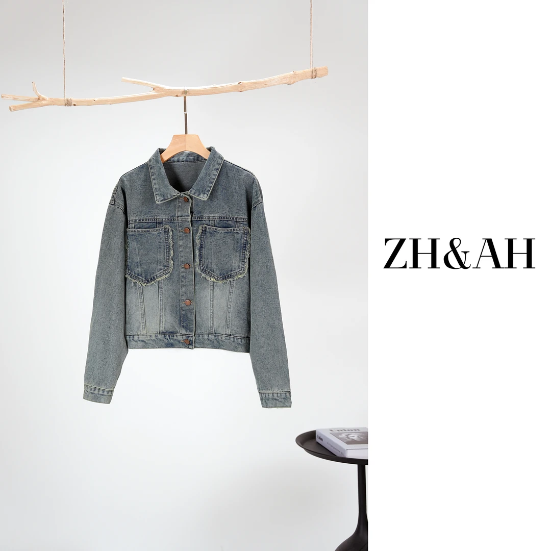 ZH&AH【随心】春季新款孕期时尚气质百搭设计感复古短款牛仔外套