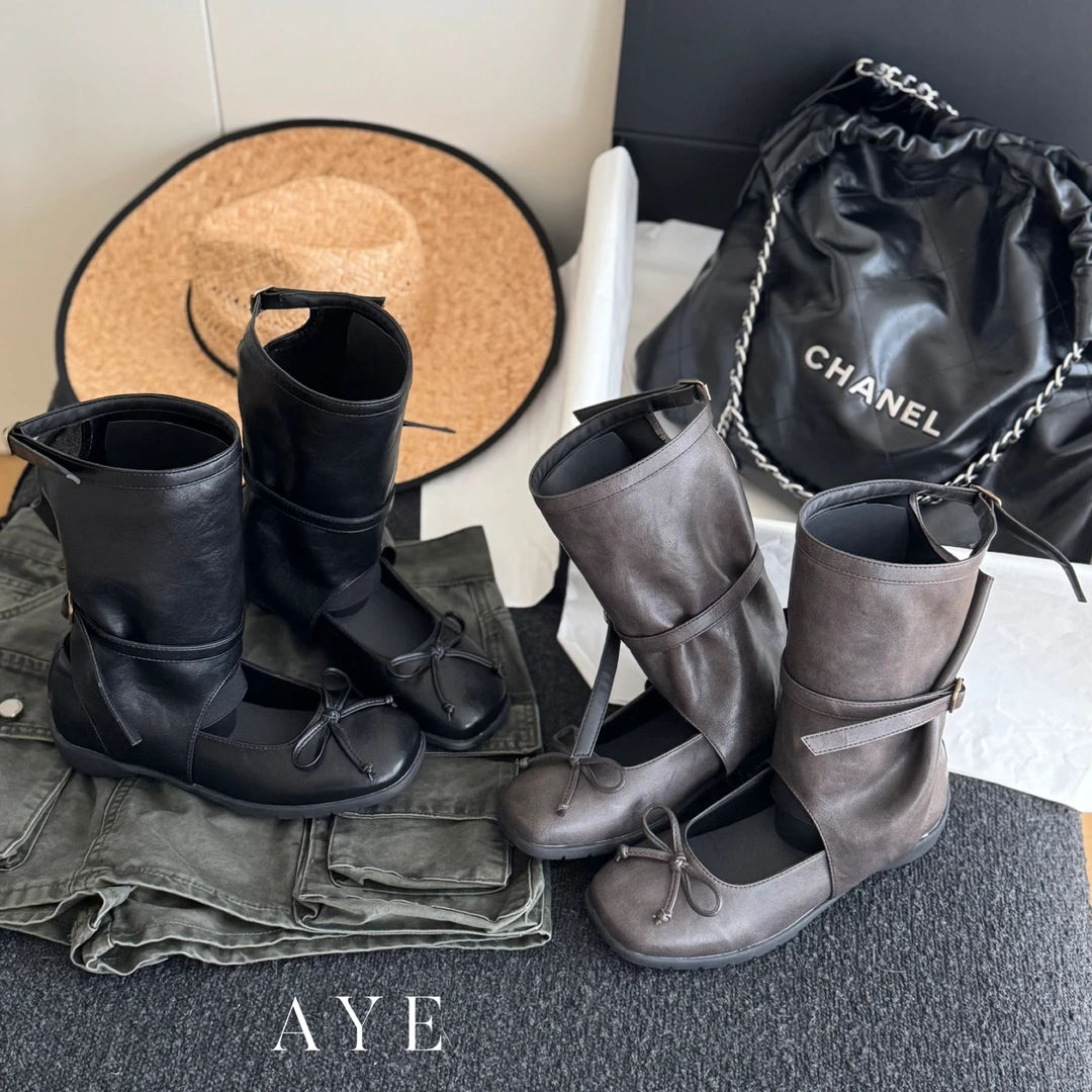【AYE】25SS｜小众款蝴蝶结芭蕾舞褶皱堆堆靴中筒靴
