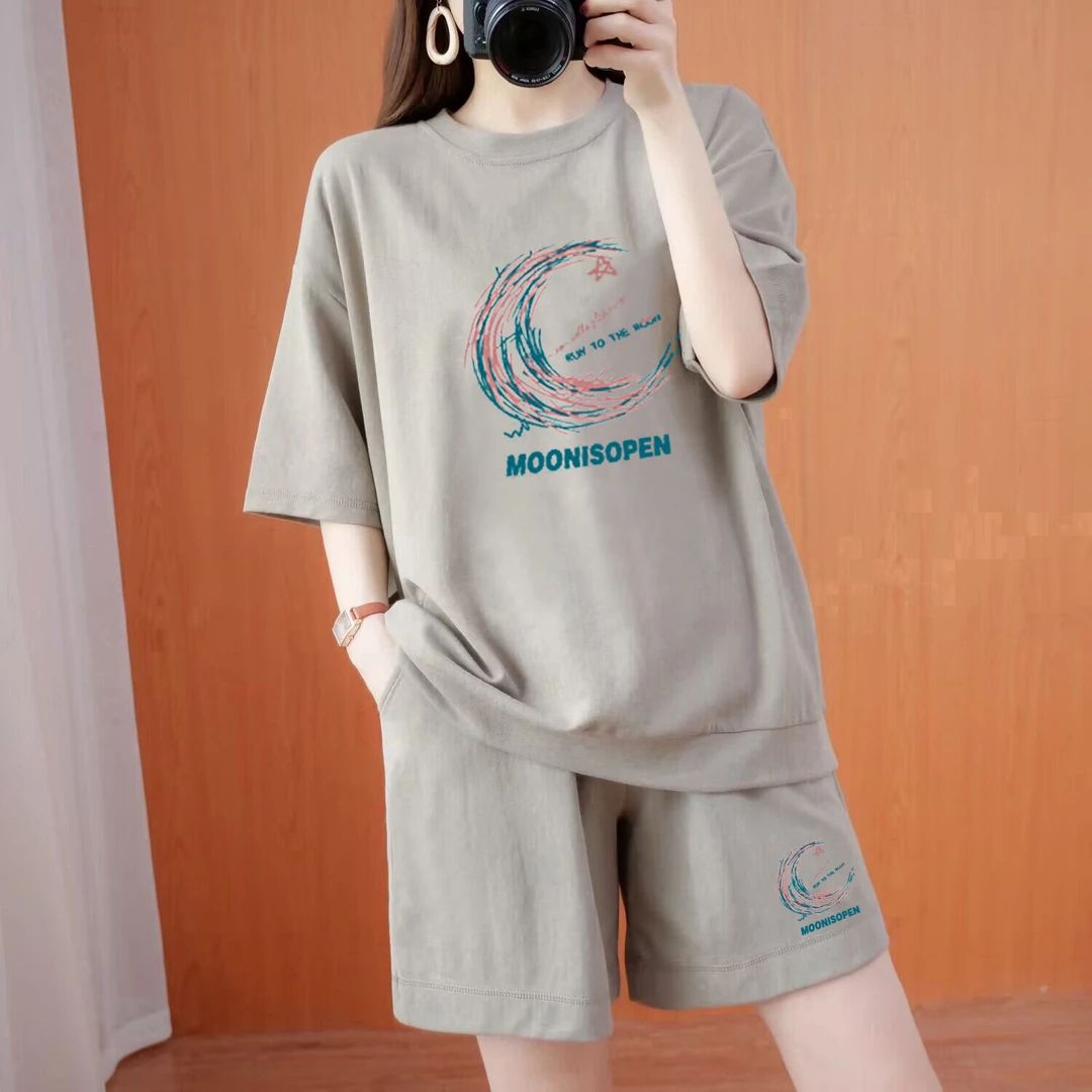 【有运费险】100%纯棉时尚套装女休闲运动百搭短袖夏季宽松潮流韩版