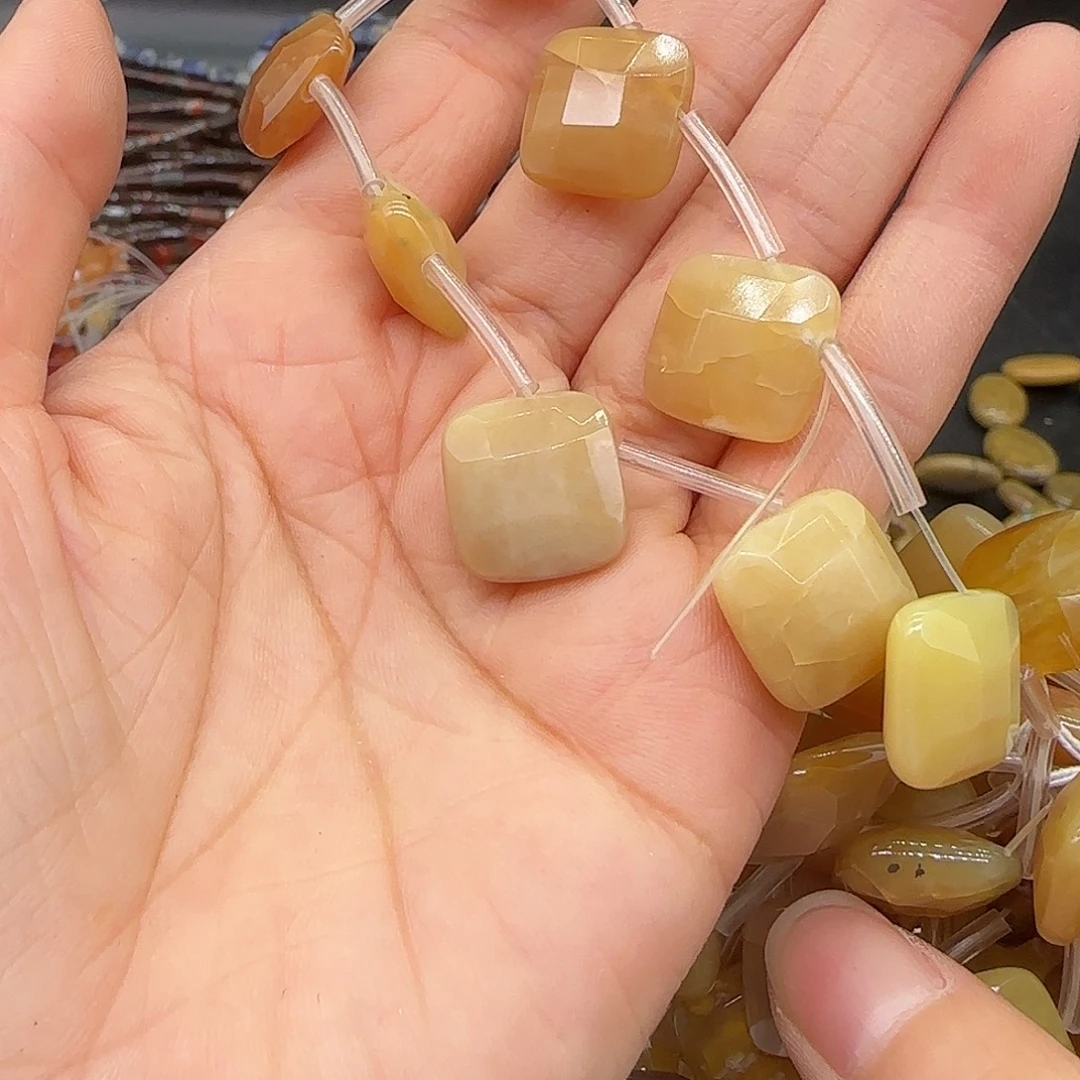 玛瑙/玉髓合金珠宝半成品黄欧泊半条菱形