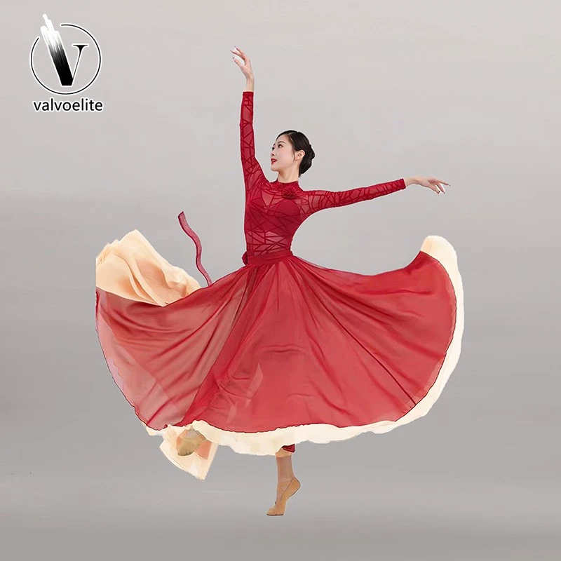 VALVOELITE古典舞蹈服身韵纱衣红色大摆裙身韵练功服演身韵舞蹈服