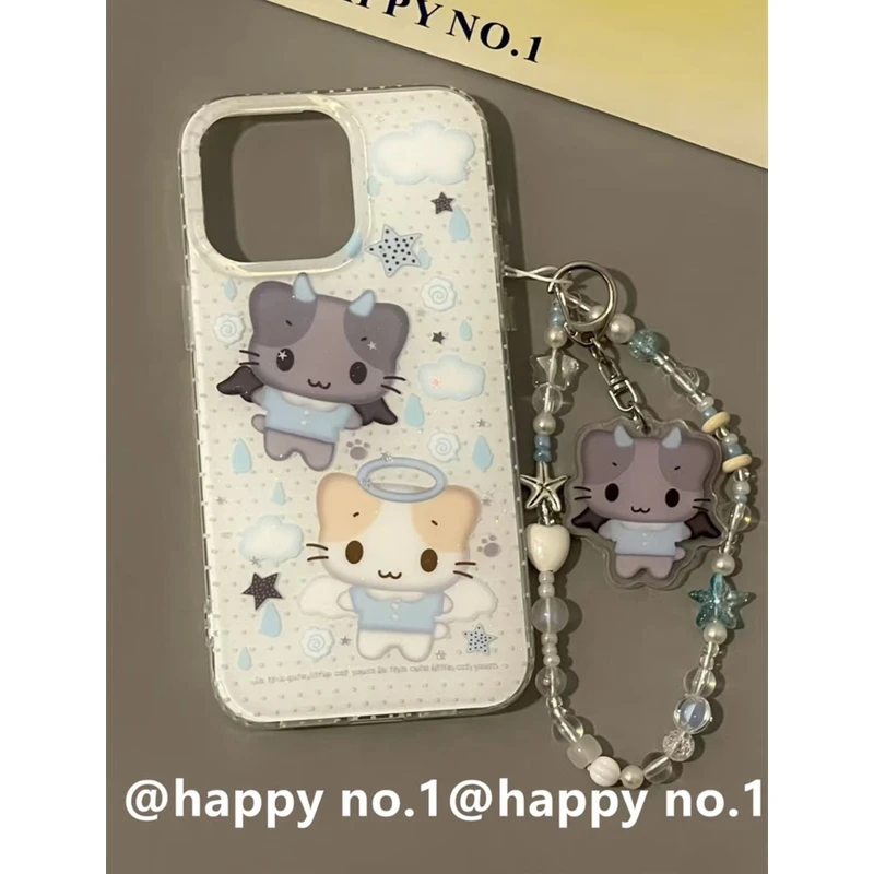 可爱蓝色天使古早小猫适用苹果16promax手机壳iPhone15防摔14全包