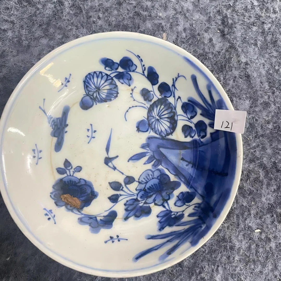 LABC250418121【十竹斋】清康熙洞石花卉纹青花盘