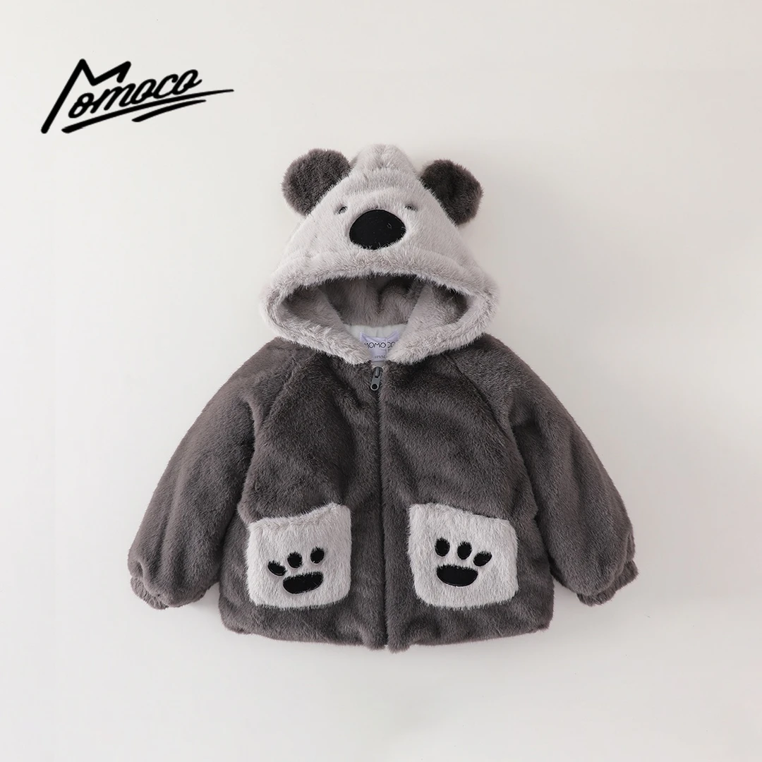 MOMOCO冬季新款男童洋气毛毛衣连帽潮流毛绒外套77430123007