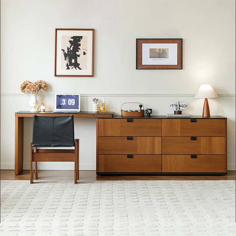 中古柚木饰面法式复古斗柜妆台一体简约卧室床尾梳妆台