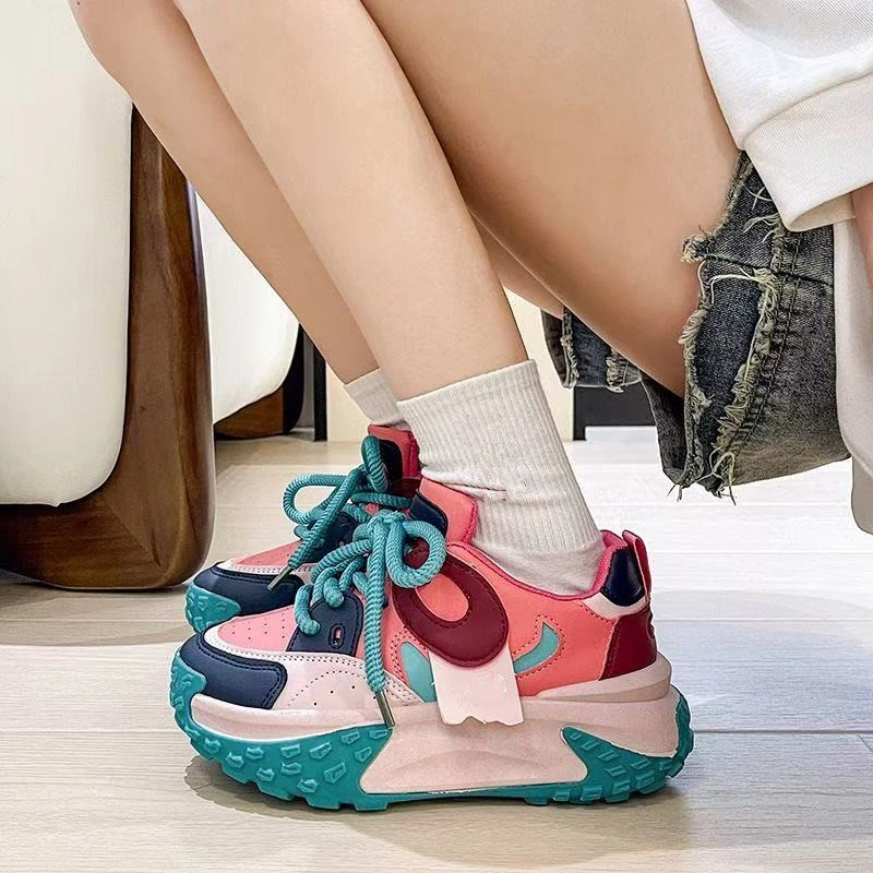 B052断码女鞋时尚百搭加绒女老爹鞋拼色厚底韩版