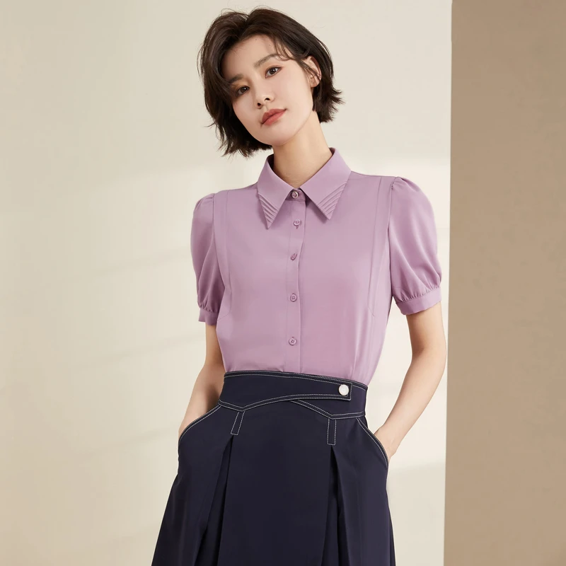 【曼贝宠粉节】曼贝8392019郁金香紫衬衫气质通勤设计感衬衣时尚女