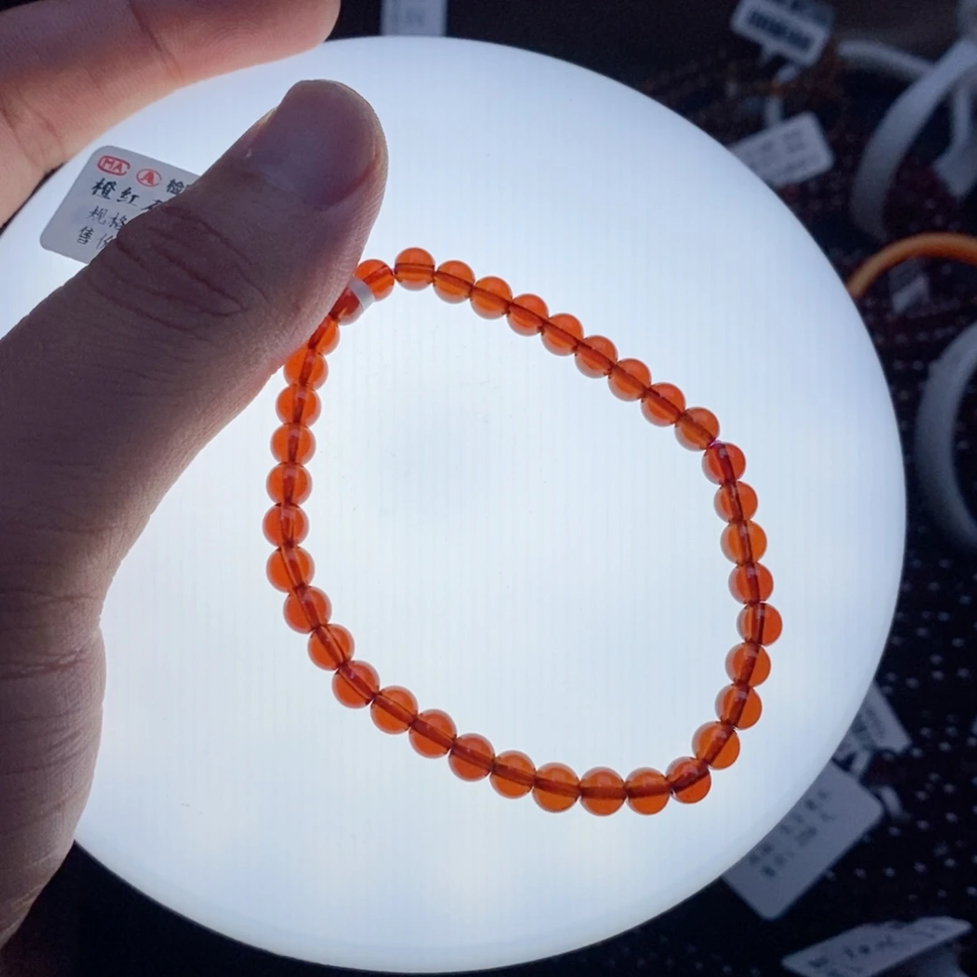 未镶嵌石榴石手链5mm天花板全净体橙红色