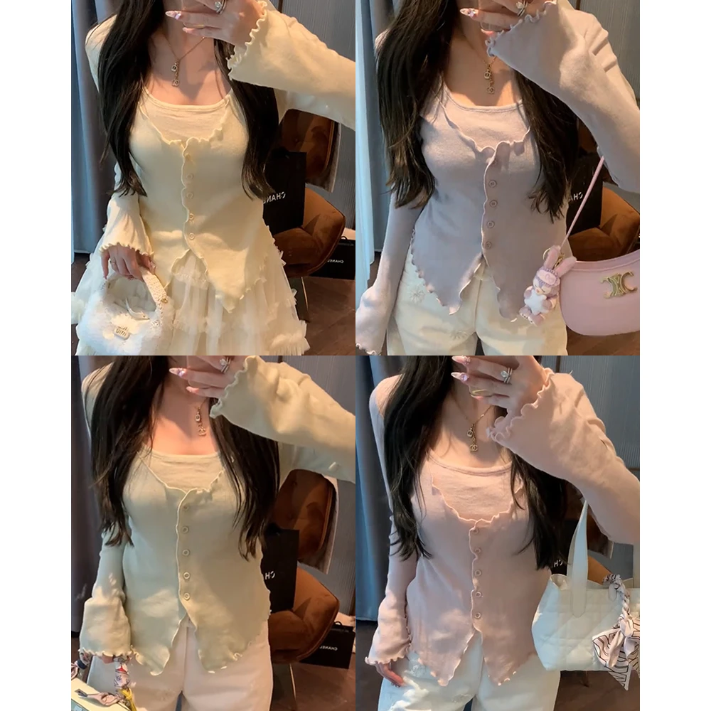 【mimius】&喵喵 温柔风木耳边假两件针织衫 WG02027