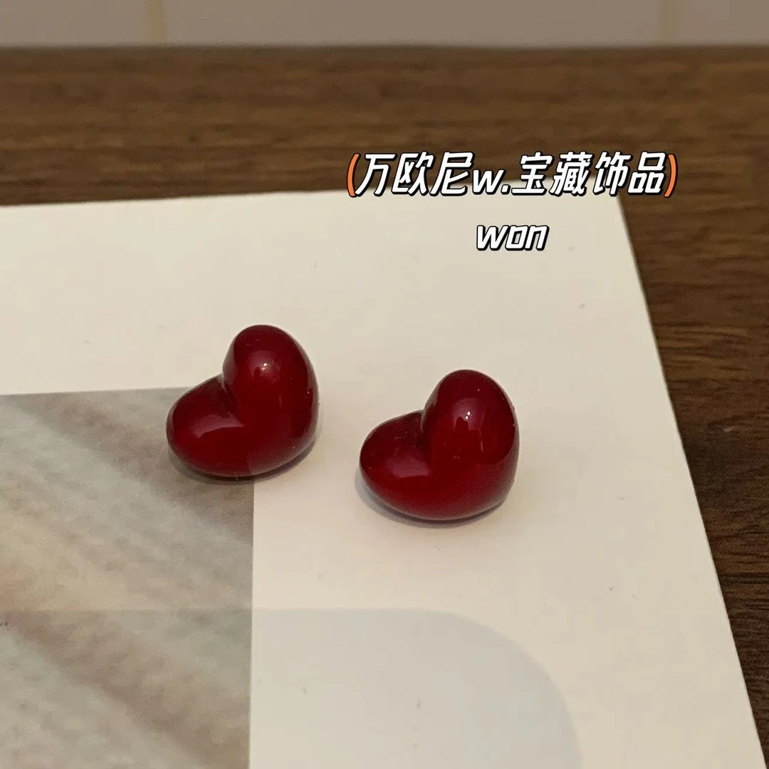 925银亚克力耳饰 CHANGE x 车厘子耳钉 可爱少女复古 弧E639