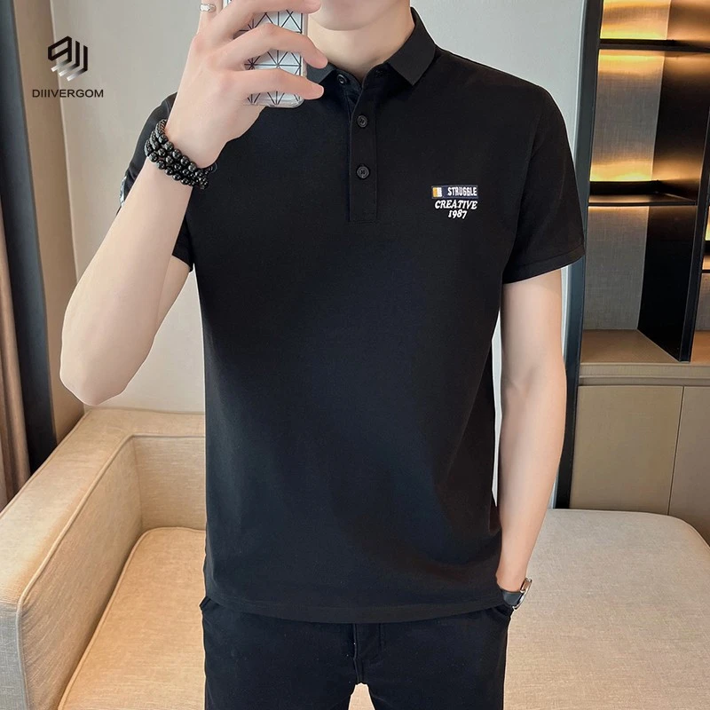 DIIIVERGOM夏季新款冰感透气翻领短袖恤男修身百搭青年保罗衫半袖