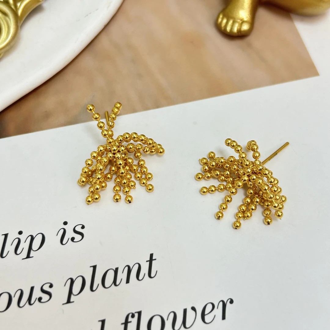 足金999黄金5G时尚珠珠简约流苏气质烟花耳针10.4