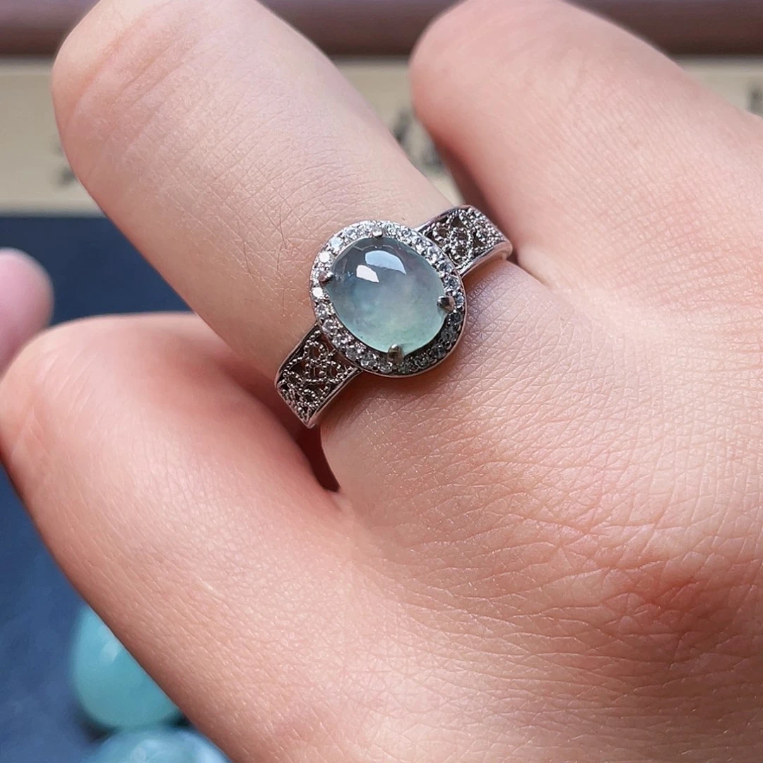 翡翠戒指银S925镶嵌戒指