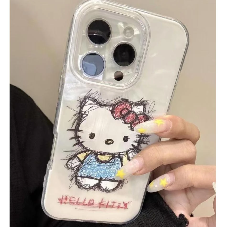 奥菲顿素描招手kt猫适用iPhone16大孔手机壳华为vivo小米15oppo套