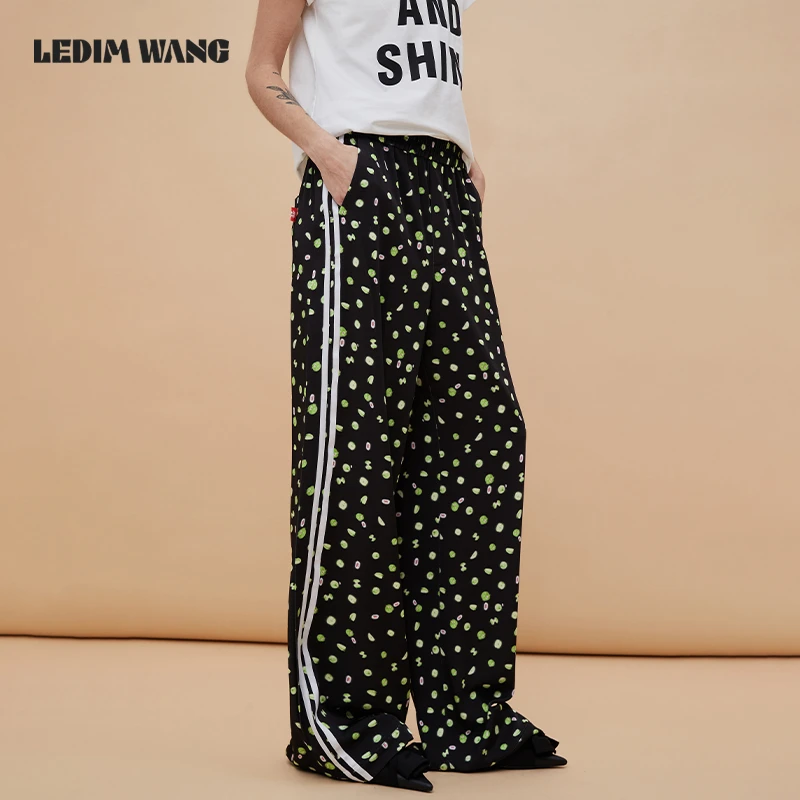 ledim wang苹果印花阔腿休闲裤女款氛围感宽松慵懒风百搭直筒长裤