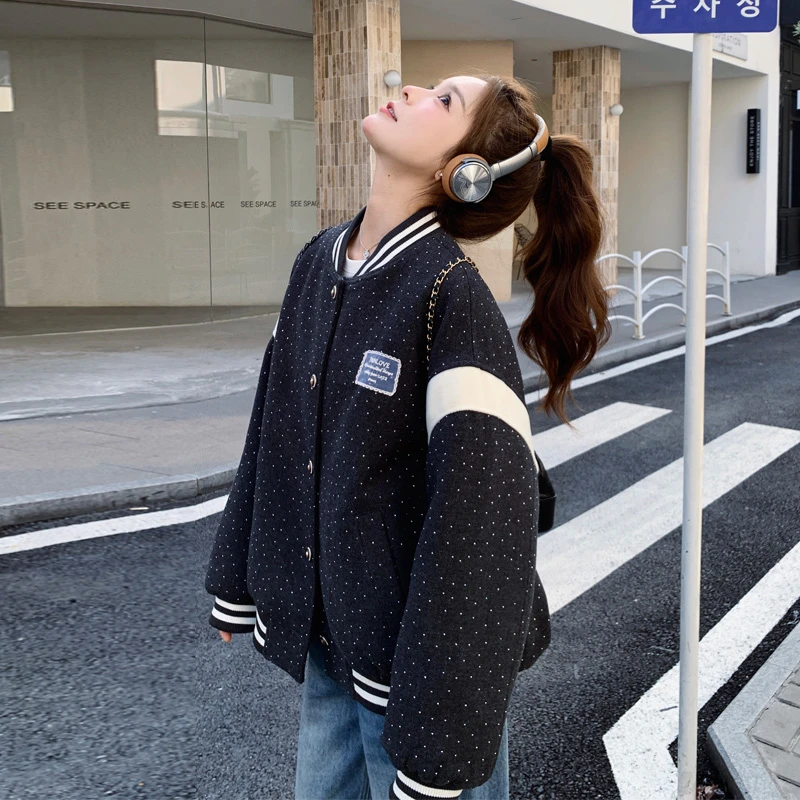 烫钻棒球服女2025春秋新款休闲运动韩系穿搭学院风氛围感短款外套