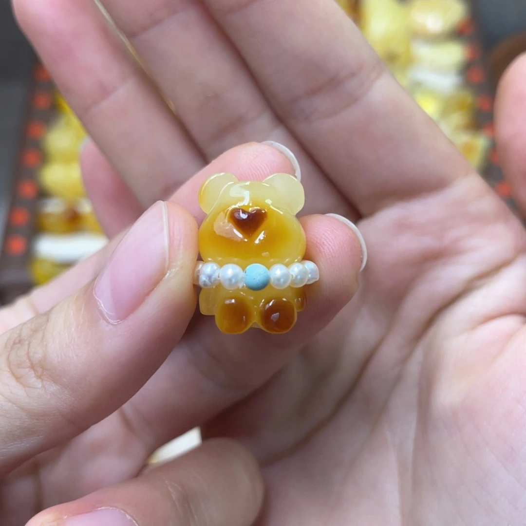 未镶嵌琥珀珠宝奇石小熊围脖编绳