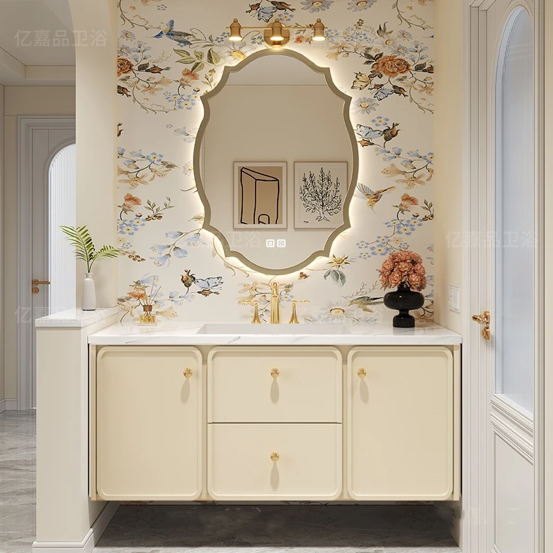 法式藤编复古风浴室柜陶瓷一体盆洗漱台洗手池洗脸盆卫浴柜组合