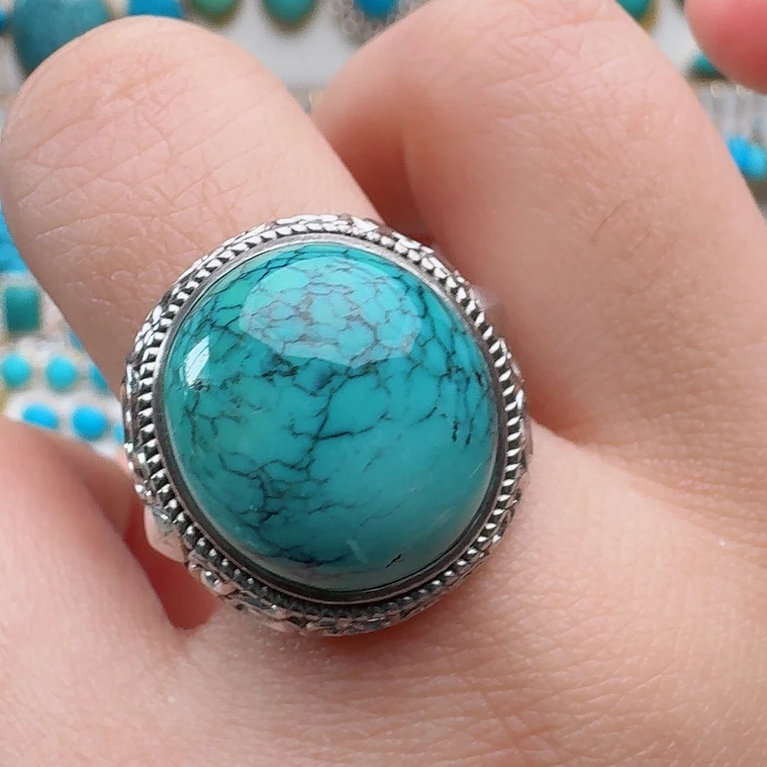 绿松石银S925镶嵌戒指
