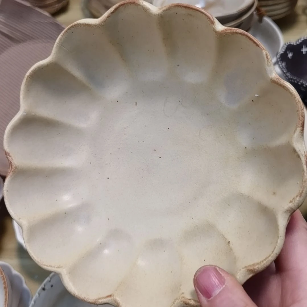 瓷片微瑕粗陶梨花深盘两个一组