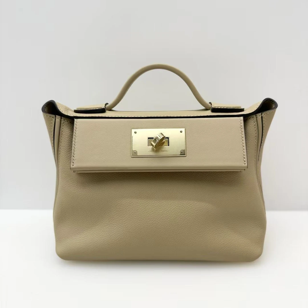 99新 Hermes/爱马仕 mini2424 风衣米 玫瑰金扣 K刻 配件：肩带