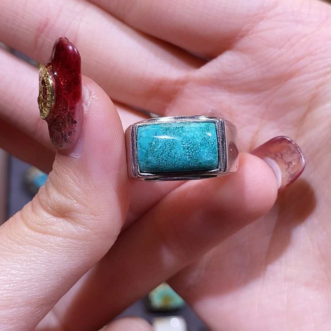 绿松石戒指银S925镶嵌七*戒指