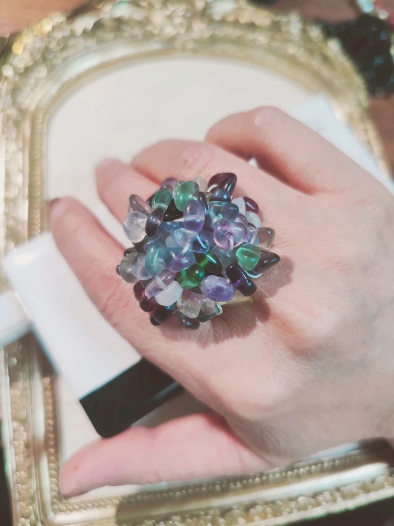 铜合金石英石戒指 晶石手工戒指