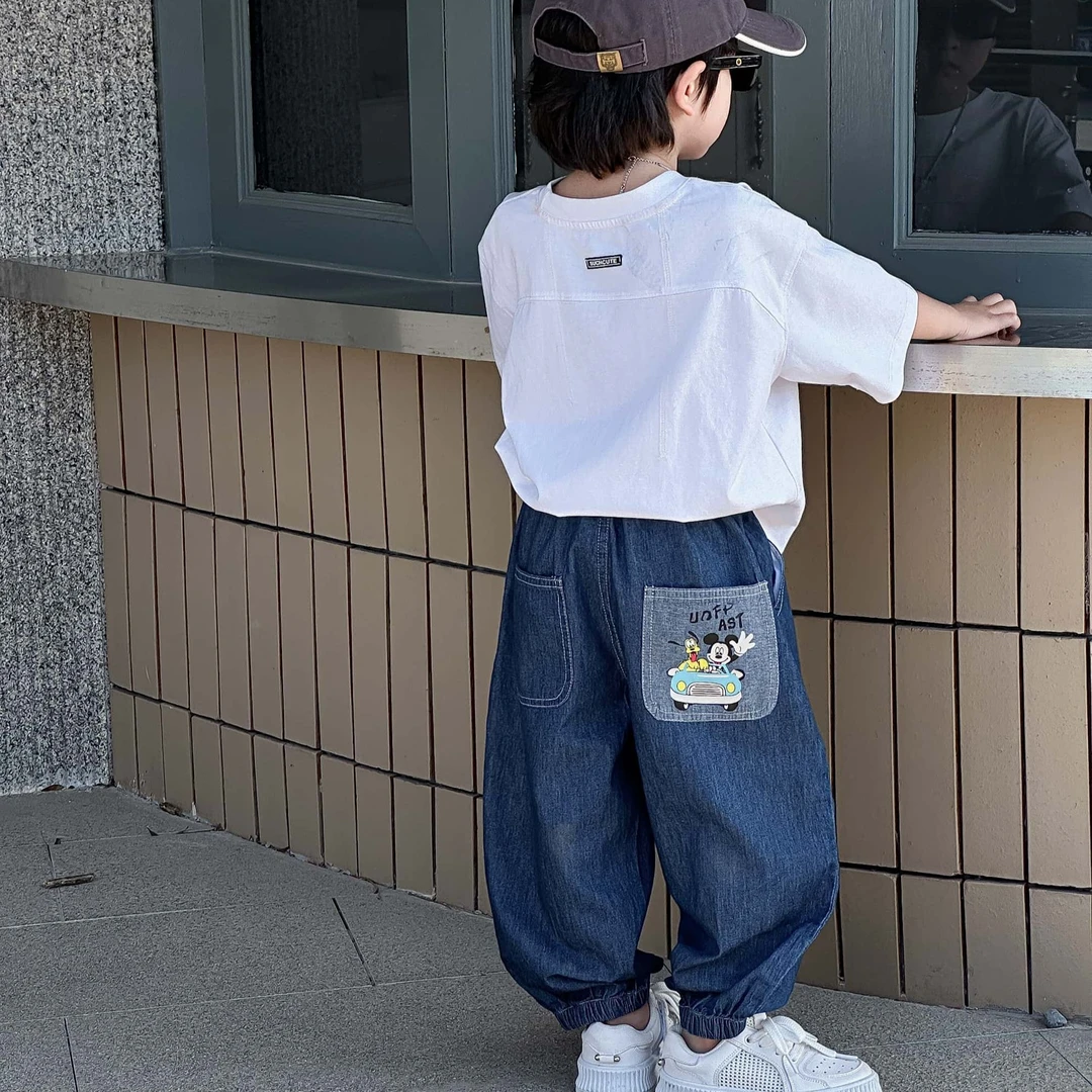 戴维贝拉【断码】2025夏季薄款纯棉透气男女童宽松时尚百搭韩版牛