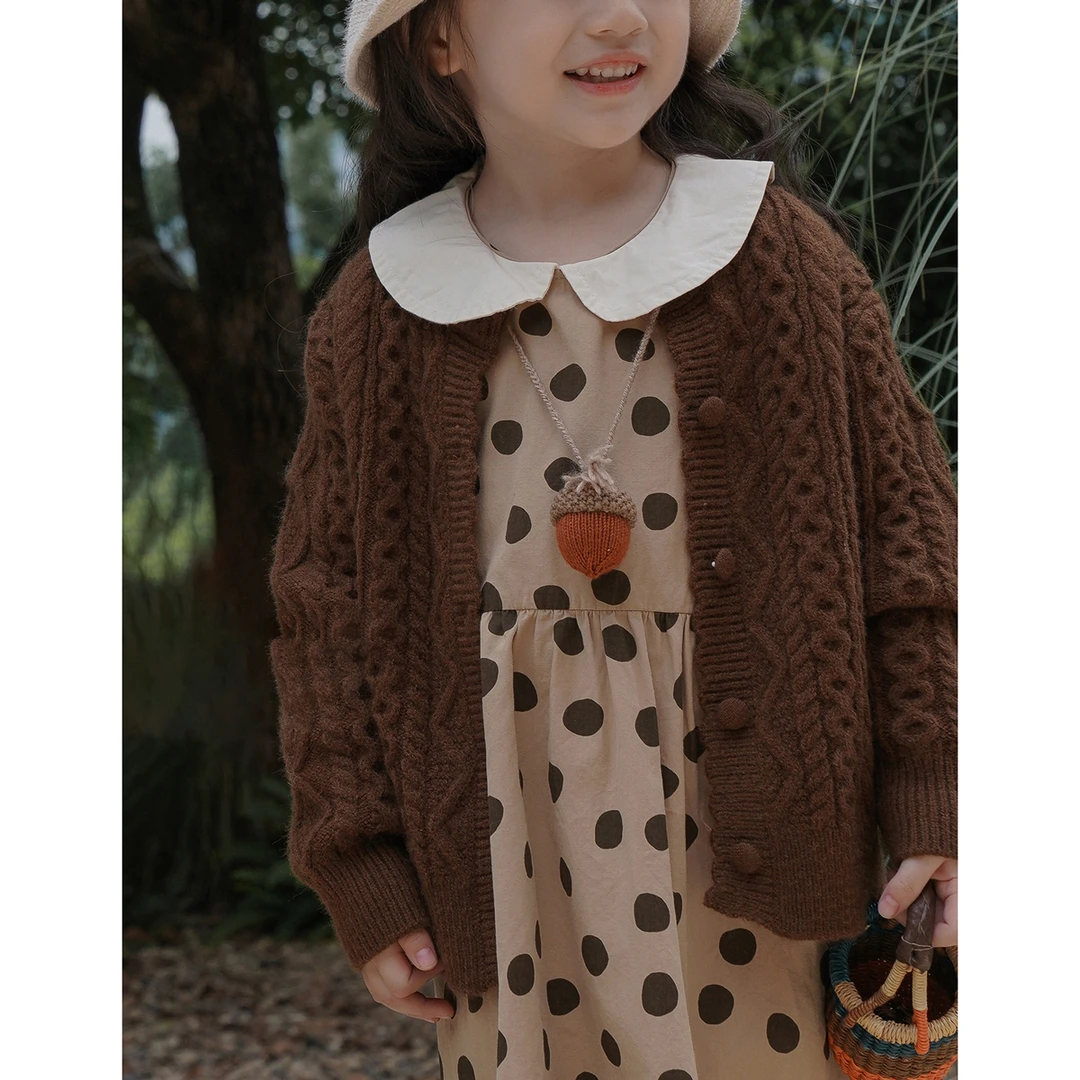 特 暖色系 儿童绞花针织毛衣 女童圆领开衫保暖外套中小童 85267