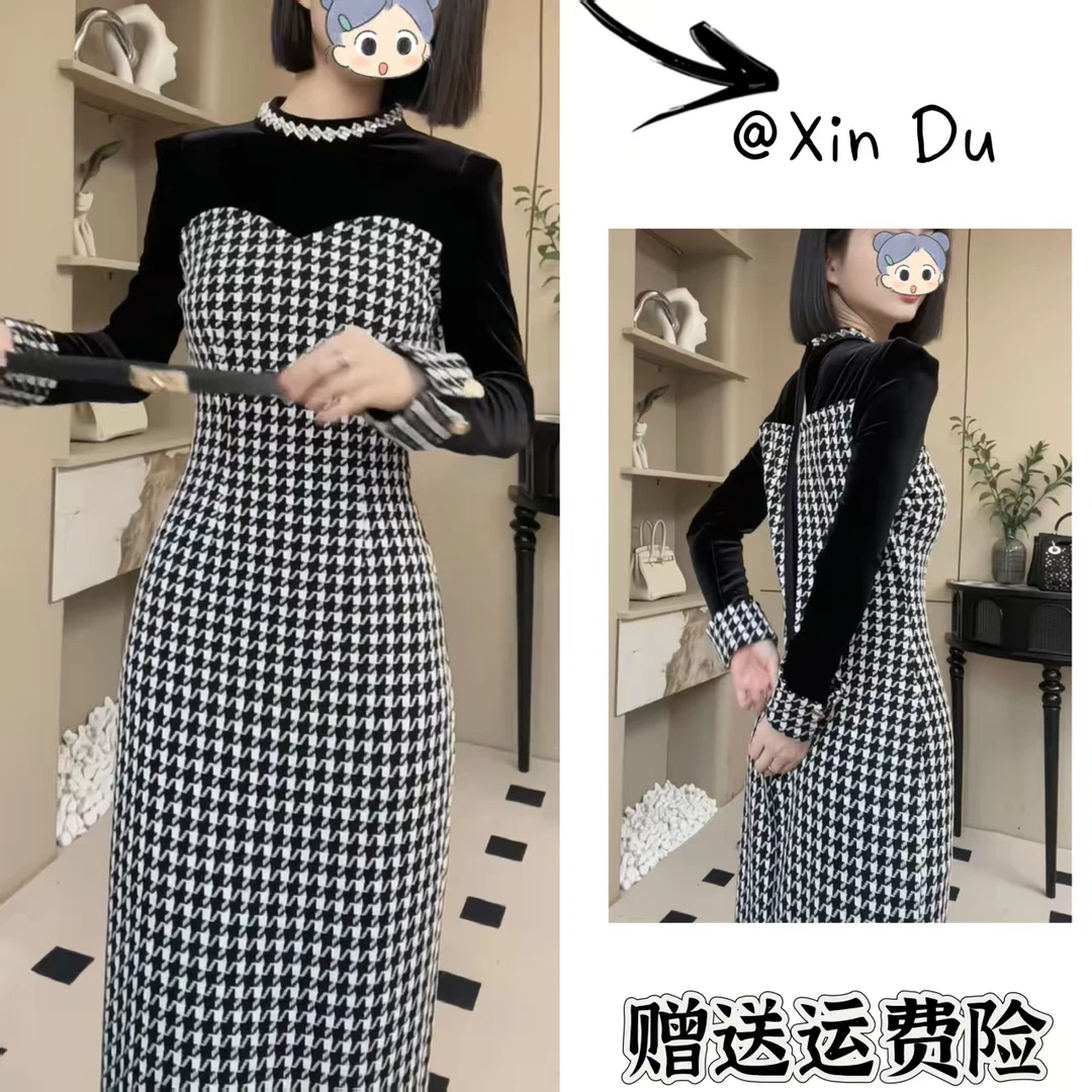 2025秋季新款时尚显瘦气质女士网红洋气连衣裙百搭款D23222
