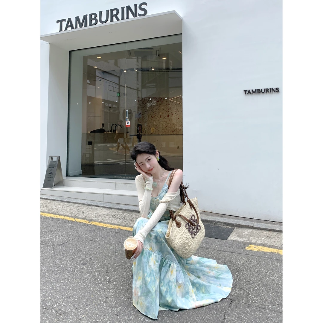 【雅乔定制】海盐花信 全棉印花吊带连衣裙DYTH-25053811