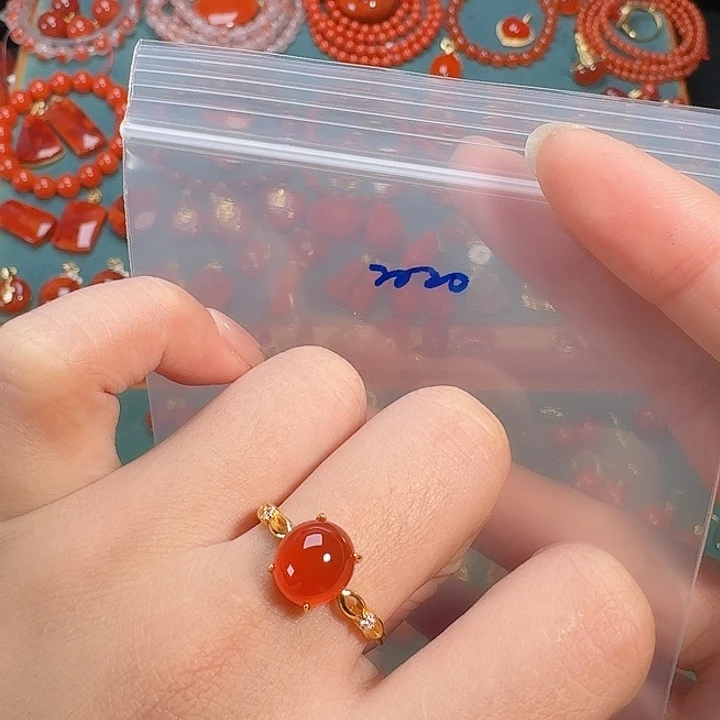 南红玛瑙银S925镶嵌戒指