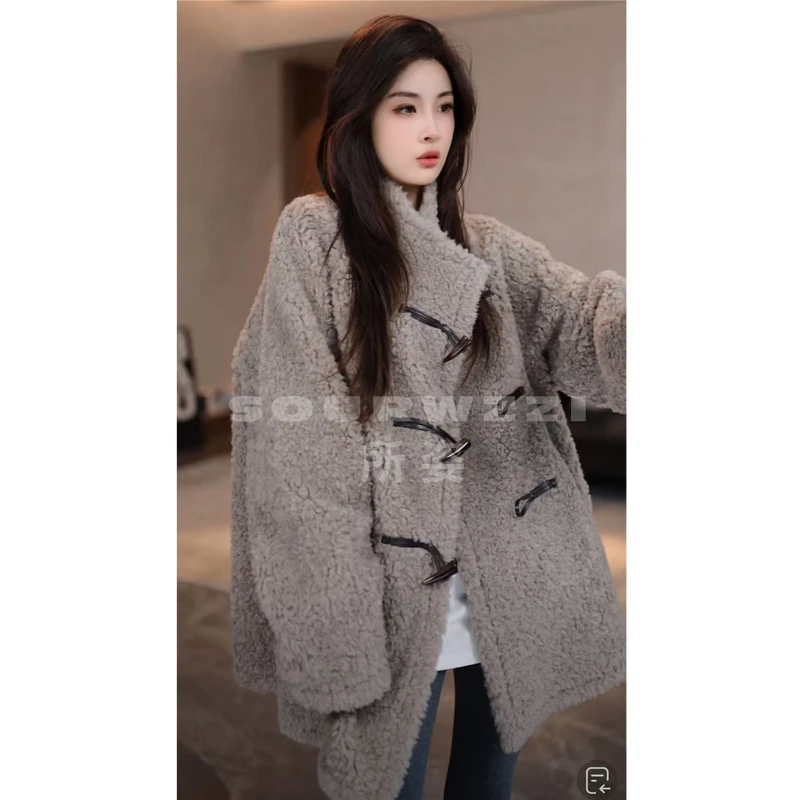 SOURWZZI/所姿新款冬季双面穿时尚休闲宽松女士羊毛外套SZ-25563