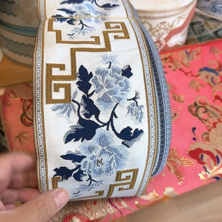 伴***暖雪尼尔8米蓝色牡丹织带