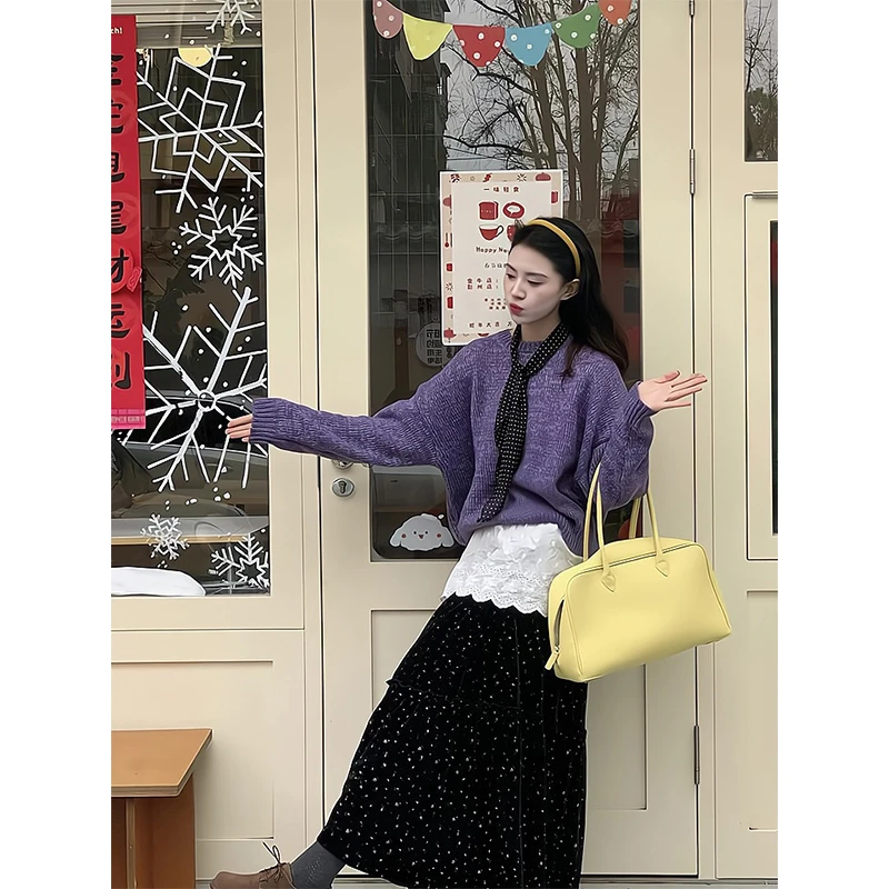 2025新款女士早春季温柔风甜美简约减龄针织毛衣高腰宽松半身裙