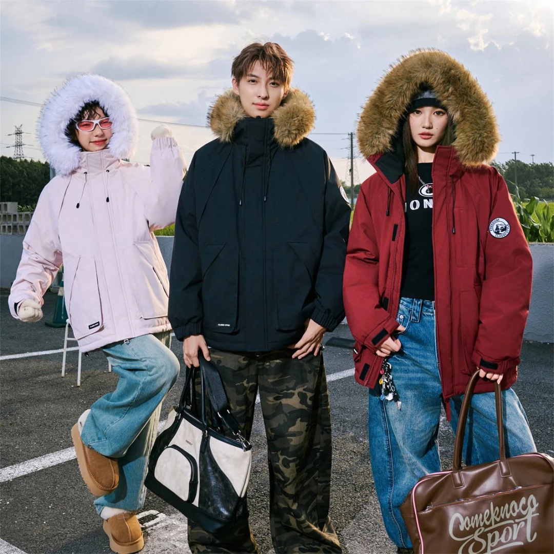 防风工装派克服棉服男女同款美式户外连帽保暖情侣外套