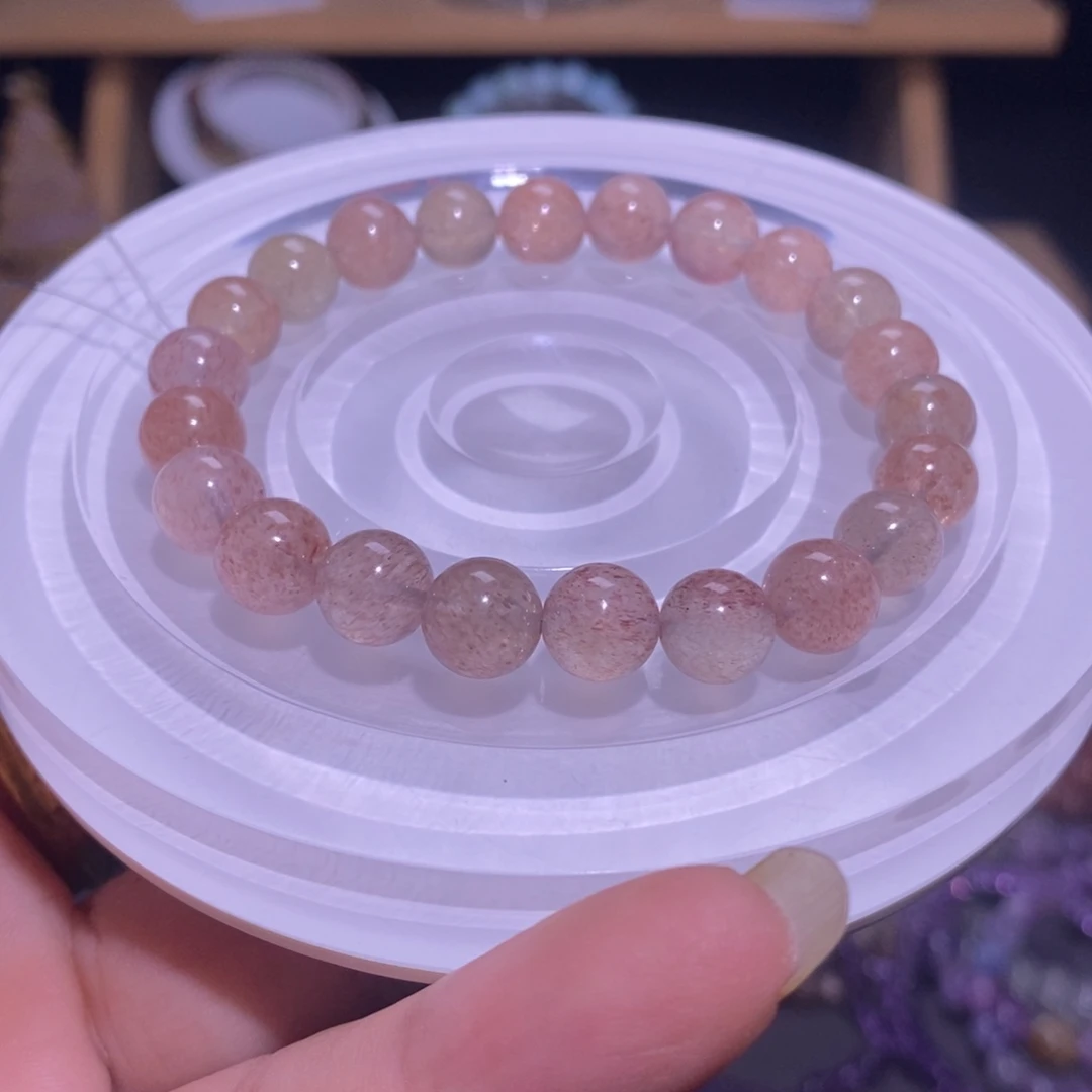 水晶未镶嵌手串4 稀有色星光草莓晶 8+