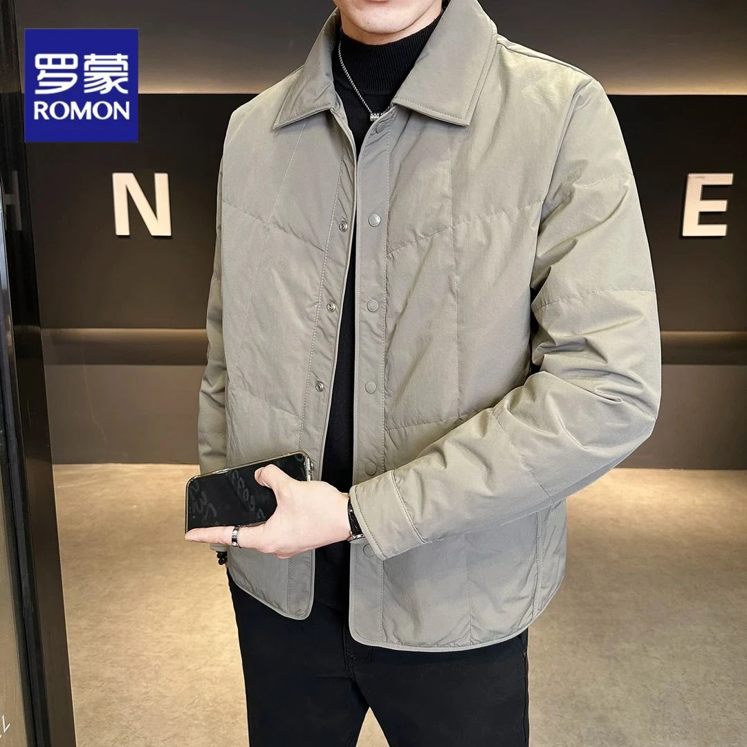 罗蒙轻薄款男士羽绒服冬季新款翻领潮牌短款休闲夹克保暖外套男款