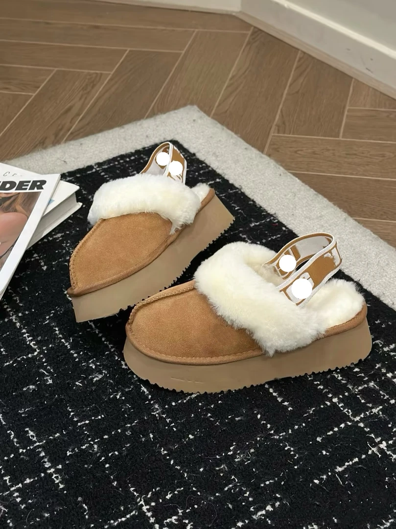 【女款绑带星拖】新款女士舒适时尚包头厚底LOGO松紧带茸茸休闲便鞋