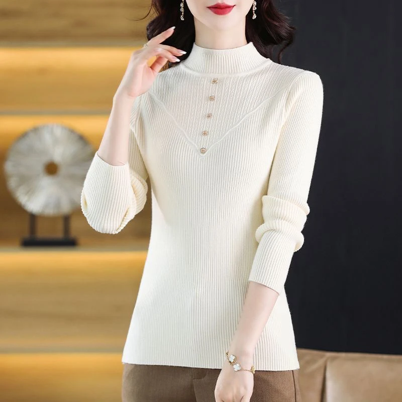 红色半高领毛衣女加厚秋冬内搭衫妈妈款打底衫